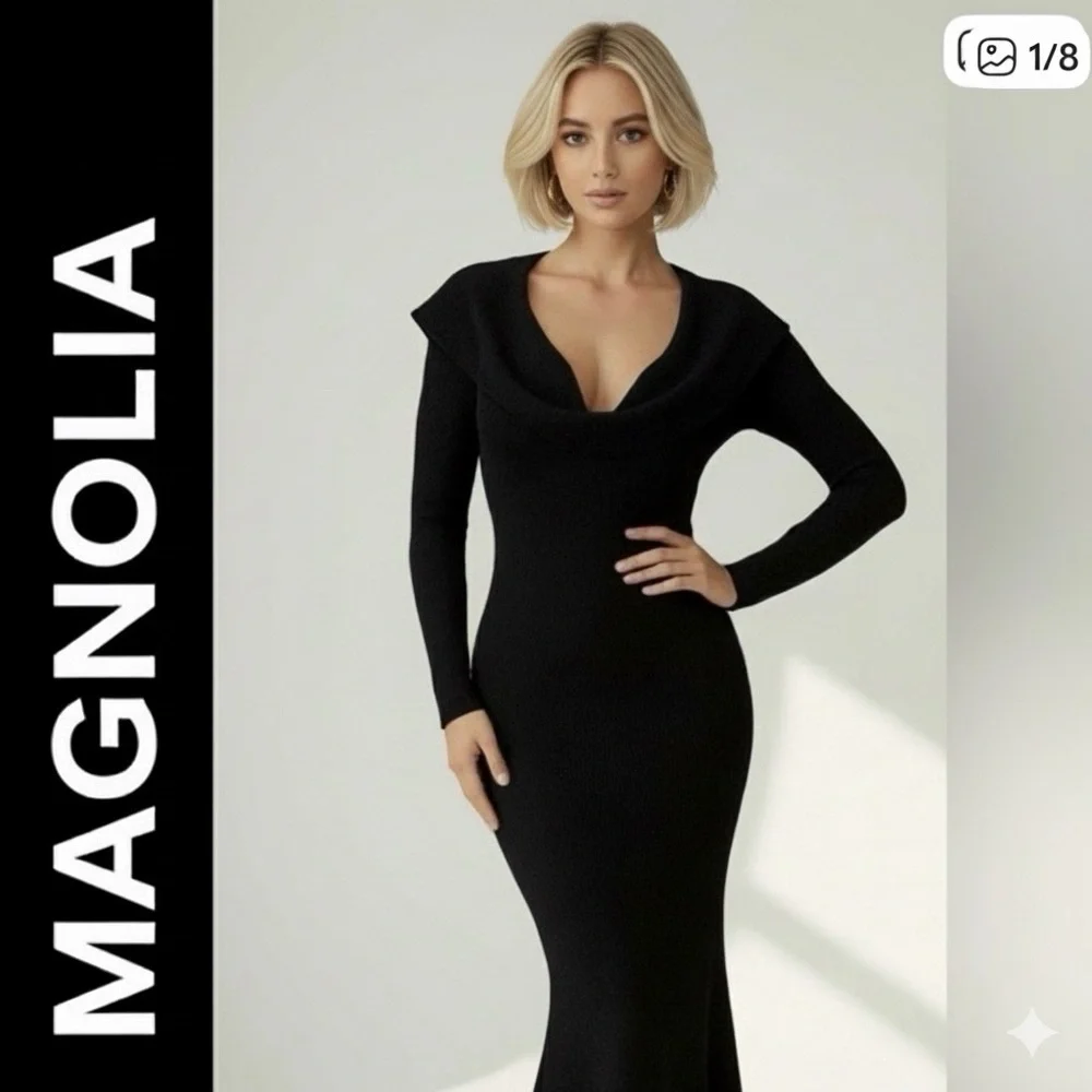 MAGNOLIA MAXI Women’s Black Sparkle Plunging Neckline Dress Size S NWT - Picture 8 of 9